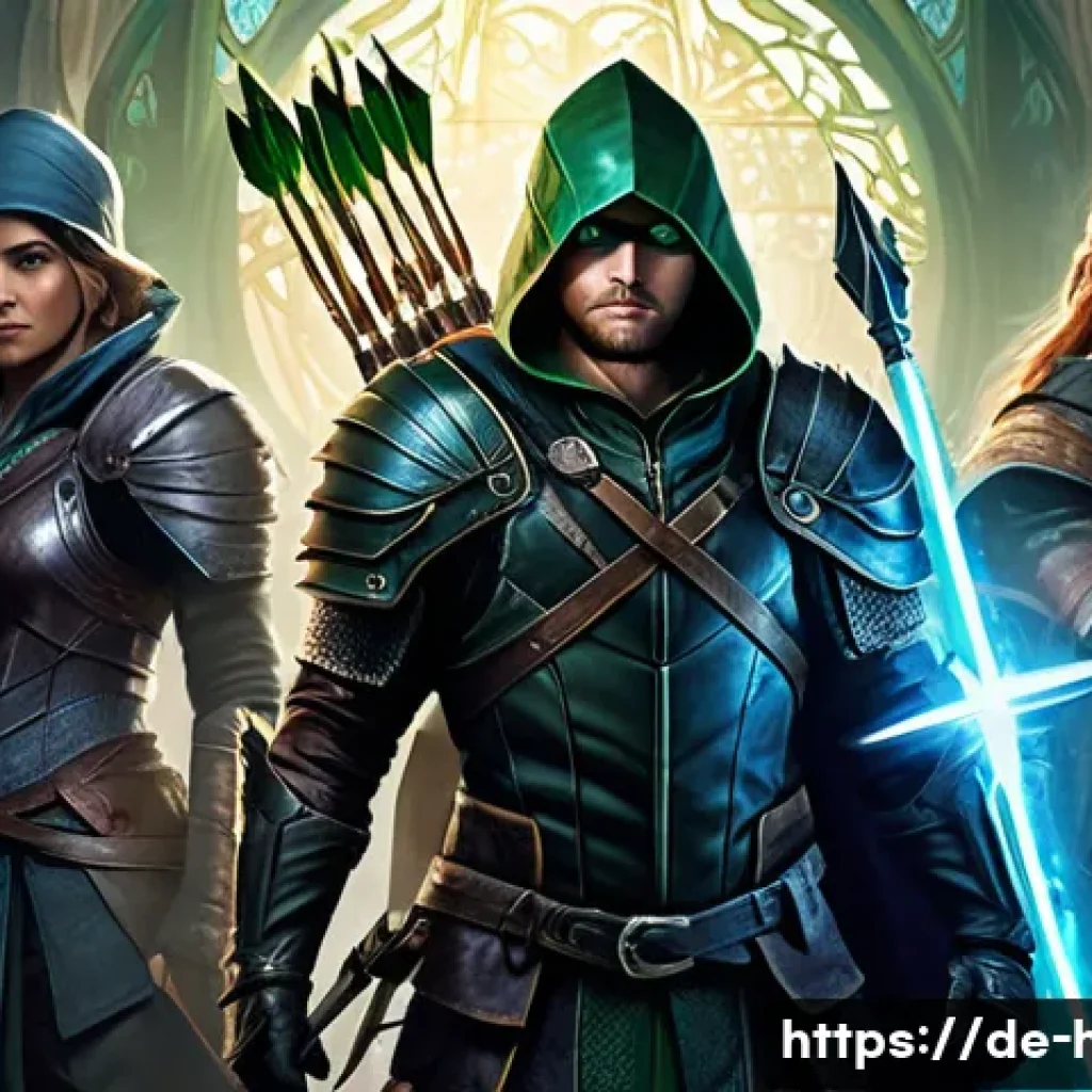 히트2 신규 유저 공략 - **Prompt:** A diverse group of four heroic fantasy characters stands ready for adventure, facing the...