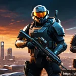 히트2 서버별 인구 통계 - A dynamic PvP game server scene set in a futuristic Northern European cityscape at dusk, featuring d...